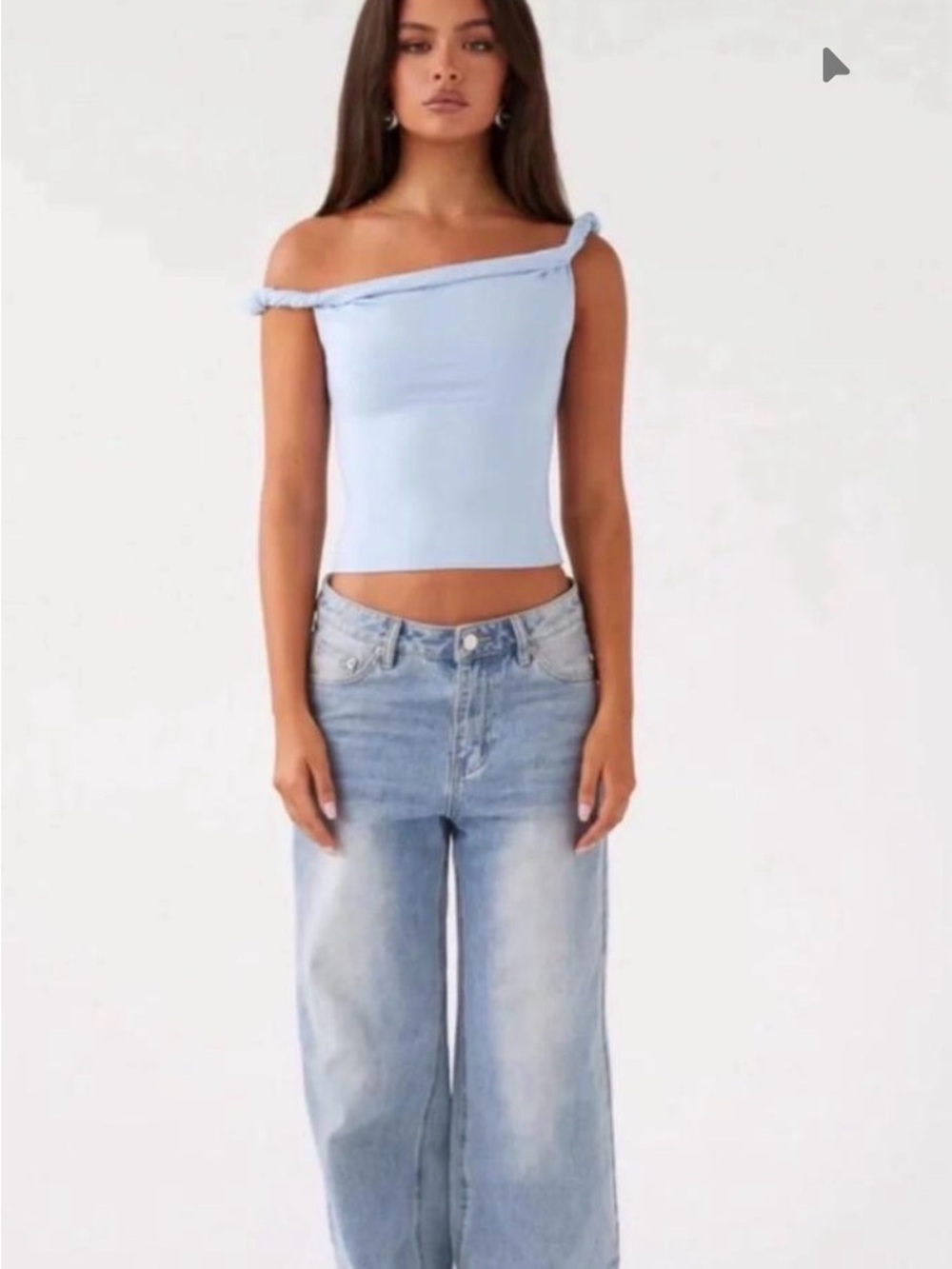 Peppermayo Light Blue One-Shoulder Ribbed Crop Top